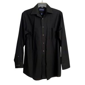 Stafford Essentials Boys Black Dress Shirt Button Down Size 15 Reg Fit Concert